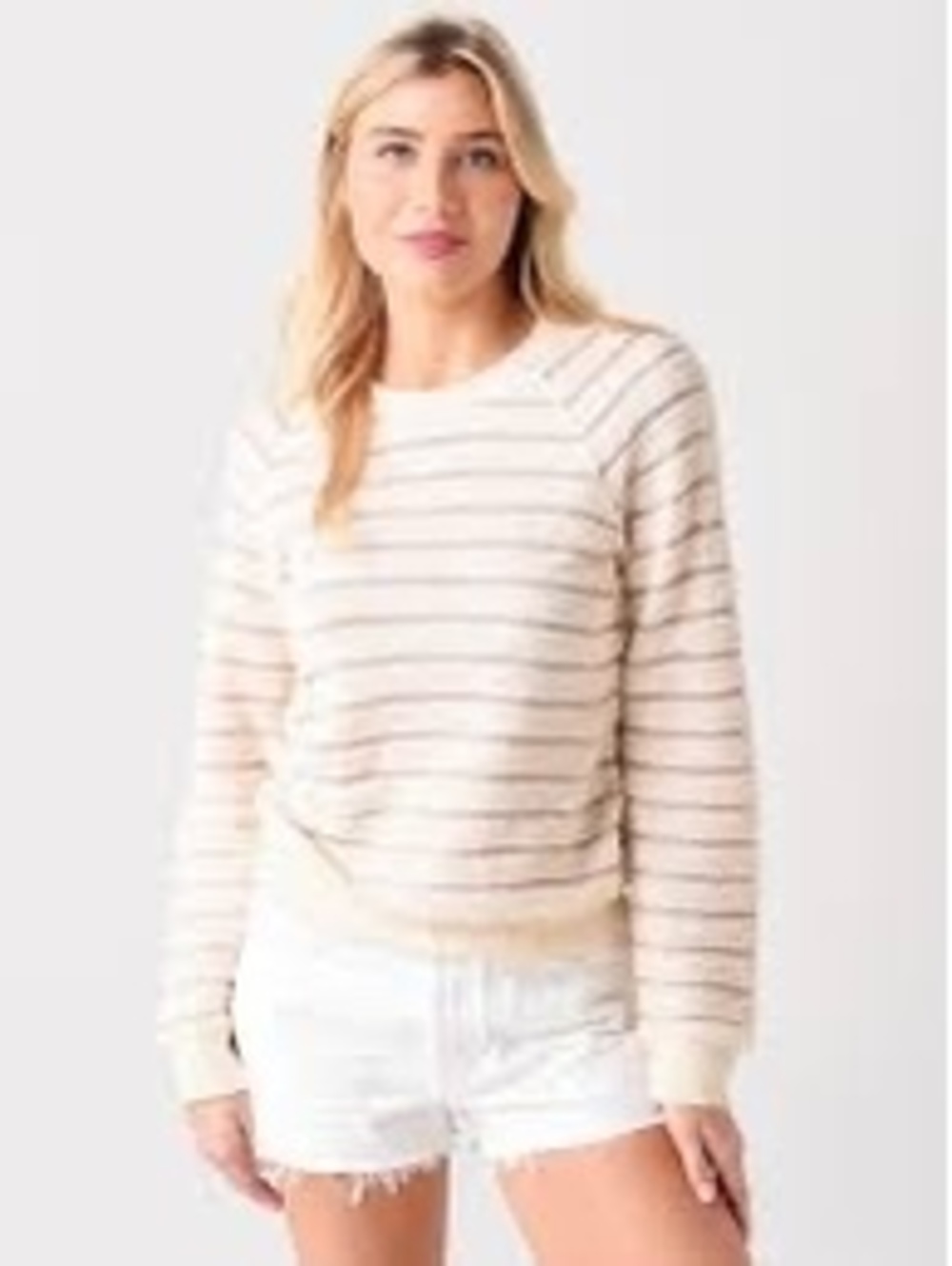 Faherty Pacifica Terry Crewneck Sweatshirt Cream Tan Stripe Size S